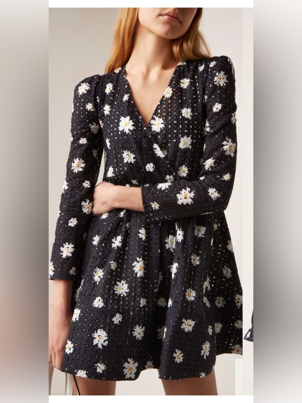 Maje rayom dress Black Daisy Eyelet lace Mini women’s size medium fit flare